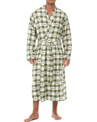 Alexander Del Rossa Men's Lightweight Flannel Robe, Soft Cotton Rustic Bear Green Wilderness Medium (A0474BAKMD)