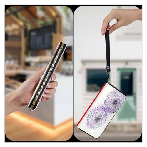 Wristlet Wallet for Women Teen Girls Womens Wallet RFID Blocking Credit Card Holder with Removable Wristlet,Purple Dandelion4