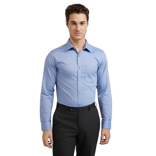 Image of Raymond Men Pure Cotton Slim Fit Structure Pattern Semi Cut Away Collar Formal Shirt