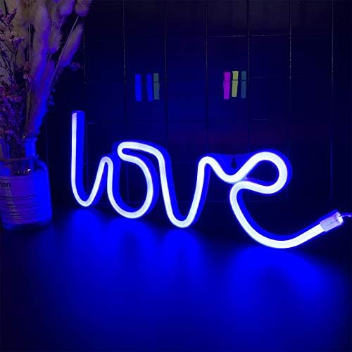 ENUOLI Love Neon Sign Blue Neon Light Neon Wall Lights USB/Battery Operated Neon Light Signs Love Shape Neon Night Light Light up Your Bedroom Party Christmas Neon Light Signs for Wedding Decoration