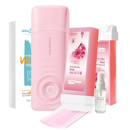 Image of Waxfans Roll On Wax Kit, Wax Roller Kit, Waxing Kit for Women & Men,Cera Para Depilar for Home Hair Removal on Body and Legs, with 2 Rose Wax Refills & 50 Pcs Wax Strips, Easy & Smooth(Rose)