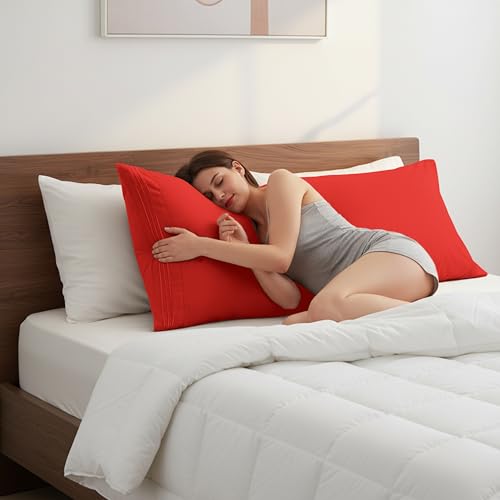 Image of Elegant Comfort Luxury Ultra-Soft 1-Piece Body Pillowcase - 1500 Premium Hotel Quality Microfiber Double Brushed - Wrinkle Resistant, Body Pillowcase Size, Red