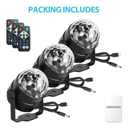 Image of Disco Ball DJ Party Lights Sound Activated with Remote Control Strobe Lamp 7 Modes Stage Light for Home Room Dance Parties Karaoke Halloween Christmas Birthday Decorations,3pack