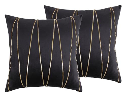 Image of Amazon Brand - Umi Gold Leather Striped Pack of 2 Throw Pillow Covers Velvet Decorative Cushion Covers Cases for Sofa Bedroom Livingroom Car 22 x 22 in Black Color