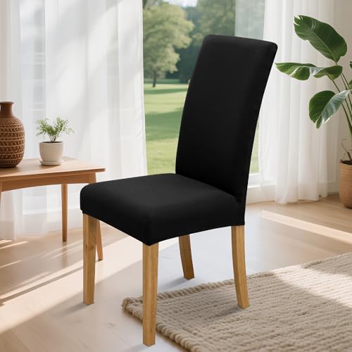 DREAHOTEXTIL Stuhlbezüge (4/6 Stück), weich und geschmeidig, in leuchtenden Farben, für Wohnzimmer, Küche, Büro, Restaurant, Partys – praktische Stuhlbezüge. (6, Schwarz)