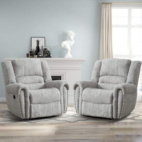 Image of CANMOV Manual Recliner Chair Set of 2, Classic and Traditional Manual Recliner Chair with Comfortable Arms and Back Single Sofa for Living Room, White Grey