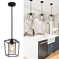 Raxighn Pendant Light Fixture,Adjustable Black Iron Cage Farmhouse Metal Kitchen Island Hanging Light with Clear Glass Shade, Suitable for Kitchen Island, Entrance, Dining Room, Hallway(1 Light)…