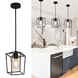 Pendant Light Fixture,Adjustable Black Iron Cage Farmhouse Metal Kitchen Island Hanging Light with C