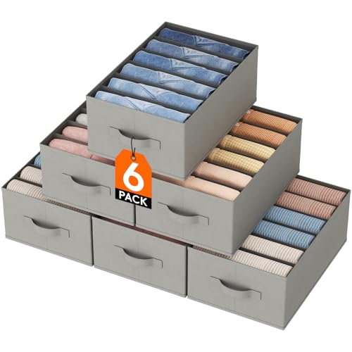 Lifewit-Wardrobe-Clothes-Organizer-6-Pack-Large-Size-6-Grids-Closet-Jean-Storage-Bins-with-Handles-and-Support-Boards-Foldable-Drawer-Dividers-for-Sweater-Pants-T-shirt-Hoodie-Dress-Grey