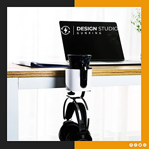 Luxury 2-In-1 Anti-Spill Cup Holder With Under Desk Headphone Hanger (White) #TOP5