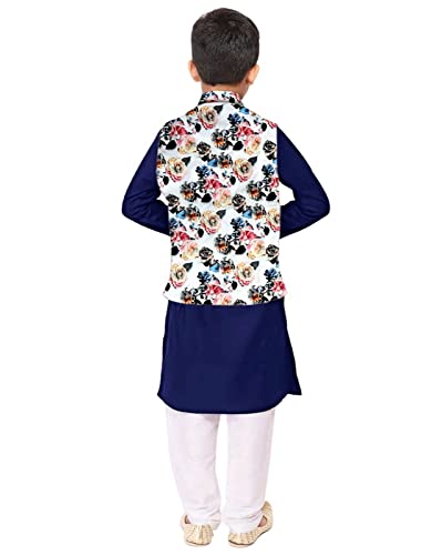 Image of Os Men's & boy kurta pyjama set with nerhu jackets (Multi printed) in cotton (baap beta|father son|)
