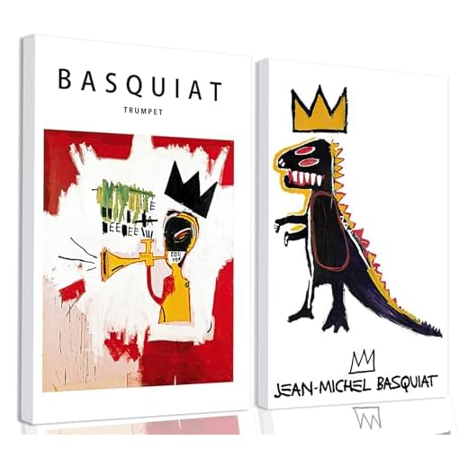 Framed 2Pcs Basquiat Wall Art Canvas Set Jean-Michel Basquiat Graffiti Style Painting Print Modern Abstract Street Art Picture Gallery Canvas Poster for Living Room Bedroom Office Décor 12x16Inch