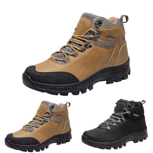 Lätta vandringsskor män: vandringsskor med skosnören utomhusskor ortopediska promenadskor halkfria sportskor ventilerande löparskor enkelfabrig klassiska fritidsskor, Braun1, 46 EU