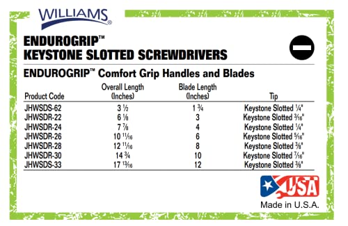 Williams Jhwsds-62 Endurogrip Keystone Slotted Screwdriver, 1 3/4 Inch #TOP3