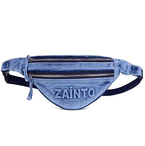 Image of Zainto Denim Waist Bag for Men & Women | Stylish Fanny Bag with Adjustable Strap | Premium Denim Material, Dual Zipper Crossbody Mini Bag