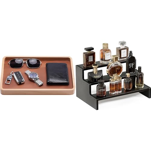 ProCase Wooden Valet Tray for Men, Bundle with Wooden Cologne Organizer for Men