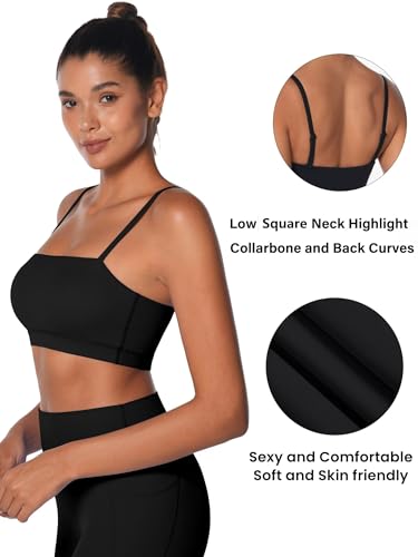 Image of Sunzel Adjustable Straps Sports Bra Padded Yoga Crop Top Light Support | Buttery Soft, Wireless, Adjustable Spaghetti Straps, Removable Pads, Bandeau Bra with Straps, Workout Gym Daily Wear