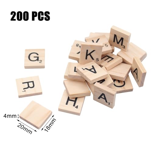 200 Stück Holzbuchstaben,Holzbuchstaben Scrabble,Buchstaben Holz,Scrabble Buchstaben Holz,A Bis Z,mit Zahlen,für Basteln,Buchstabieren,Geschenk,Lernen,20 x 18 x 4mm