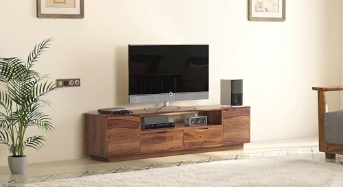 Image of THE WOODEN CITY Solid Sheesham Wood TV & Entertainment Unit for Living Room & Hotel Room and Office Furniture (Wood Finish 4)