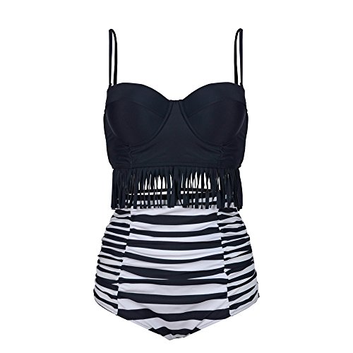 Dreaweet Vintage High Waist Tassel Women's Floral Two Piece Bikini Bathing Suit