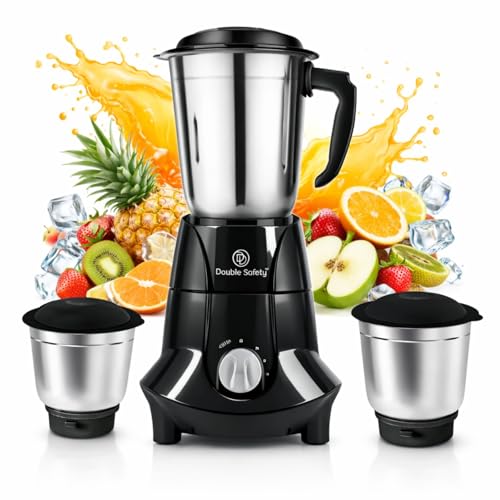 Image of Berlin Juicer Mixer Grinder 750W | High Power Mixer Grinder for Kitchen | 3 Jar | Perfect for Juicing, Mixing, Blending | Stainless Steel Blades | Black | 2 Years Warranty