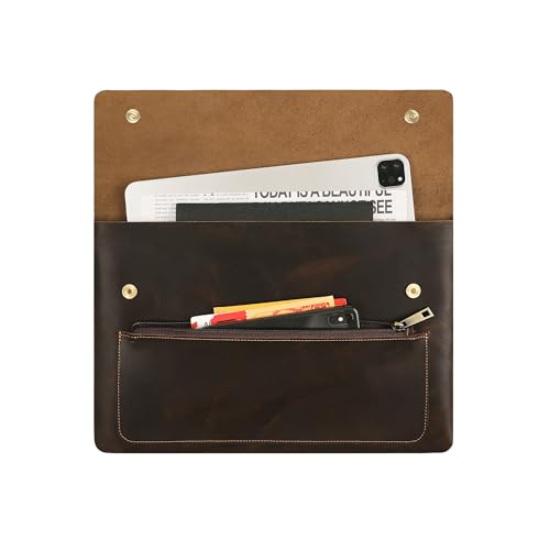 Genuine Leather Sleeve for 13/14/15-in MacBook Pro & MacBook Air, Slim Protective Laptop Case, Folio Document Organizer Leather Folder Portfolio-Dark Kahki