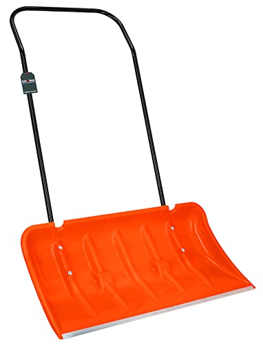 Preisvergleich Produktbild KOTARBAU® Schneeschieber mit Rädern Schneeschaufel 80 cm Schneewanne mit Alu-Profilkante Schneeschippe mit Metallgriff ECO Orange Schneeräumer