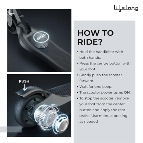 Image of Lifelong Kids Electric Scooter for 6-12 Years Age | with Rechargeable Battery, Adjustable Handle Height & Foldable Design | Safe Kids Scooter with Anti-Slip Deck (Black)