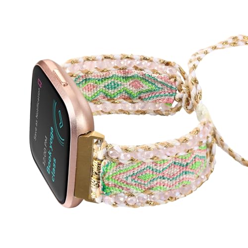 CHARMINGO Pulsera trenzada Boho compatible con Fitbit Versa 4/Versa 3/Sense/Sense 2 bandas para mujer, correa tejida a mano para reloj inteligente Fitbit, Nailon, No es una piedra preciosa