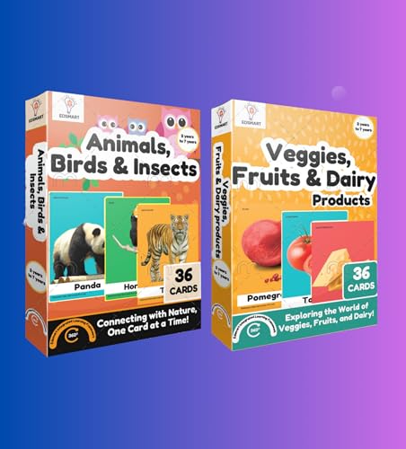 Image of Edsmart Flash Cards - Combo of 2 Sets Veggies, Fruits, Dairy Products, Colors, Shapes and More (Edsmart Flash Cards - Combo of 2 Sets(Animal Birds and Insects & Veggies, Fruits and Dairy Products))