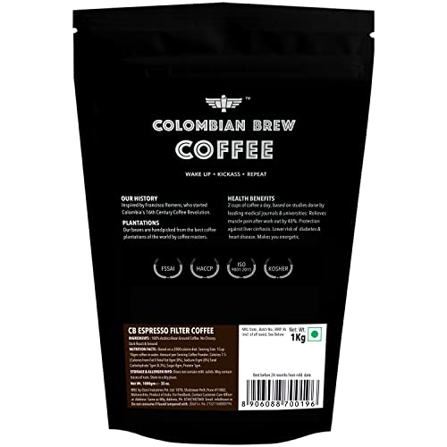 Image of COLOMBIAN BREW COFFEE Colombian Brew Arabica Espresso Filter Coffee Powder, Roast & Ground Strong, 1kg (Pack of 2)