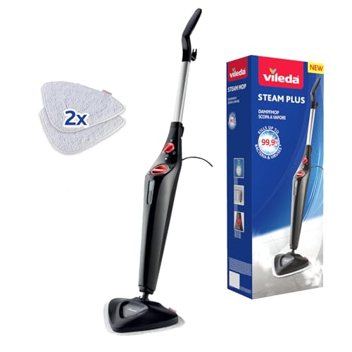 Vileda Steam PLUS | steam mop ; steam cleaner for a hygienic cleaning performance ; up to 99.9% bacteria and virus removal ; ideal for carpets and rugs ; for all floors ; no use of harsh chemicals