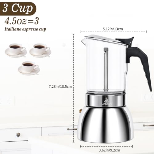 Image of LAOION Stovetop Espresso Maker, 3Cup 160ml Moka Pot, Cuban Coffee Maker | Crystal Glass-top & Stainless Steel Coffee Maker Mocha Pot, Greca De Cafe, Cuban and Italian Coffee Maker for Cafetera Cubana