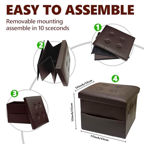 Image of ALASDO Storage Ottoman Footrest Stool Small Ottoman with Storage Foldable Ottomans Foot Rest Footstool Bench for Living Room 17x13x13inches Brown