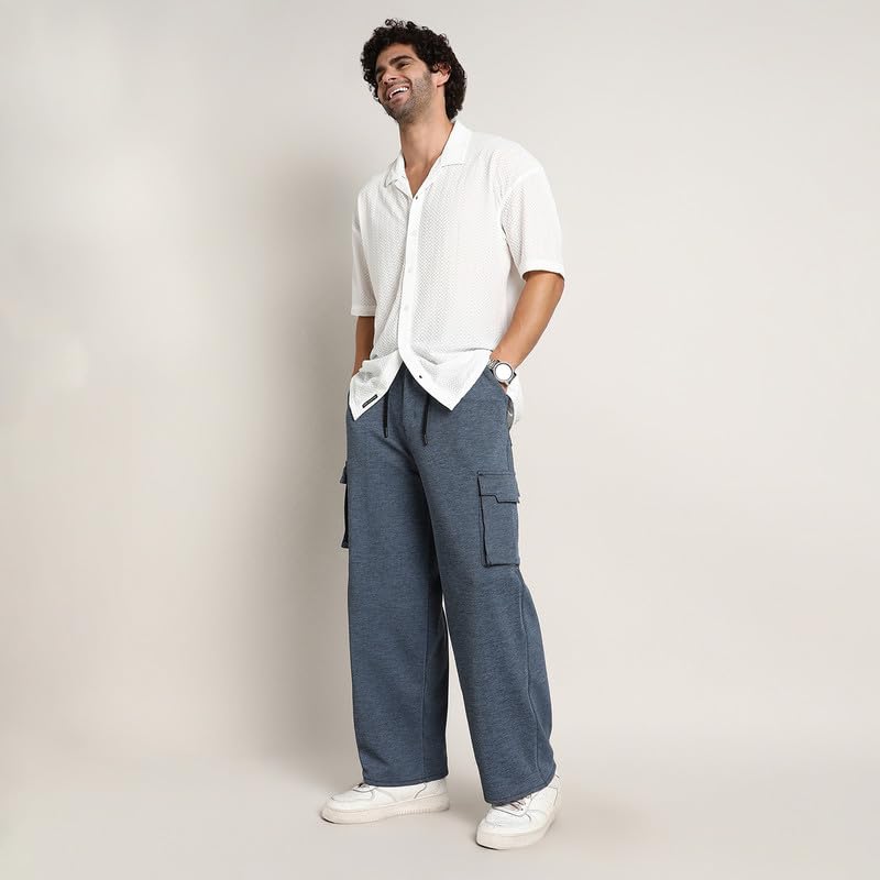 Image of CAHOOT Men's Cargo Trousers for Casual Wear | Mid-Rise | Relaxed Fit | Button Closure | Cargo Pants Crafted with Comfort Fit for Everyday Wear