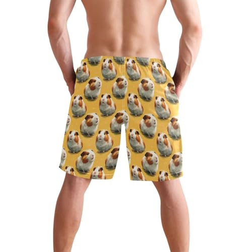 Men's Swim Trunks Guinea Pig Cartoon, Quick Dry Beach Board Shorts with Lining S2