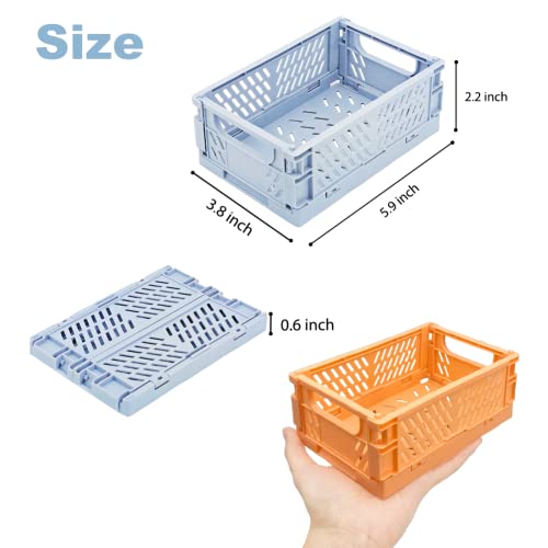 5-Pack Pastel Crates For Desk Organizers, Mini Plastic Baskets For Office Organization, Aesthetic Crate Stacking Folding Storage Baskets For Home Kitchen Bedroom Decor (5.9 "X 3.8"） #TOP2