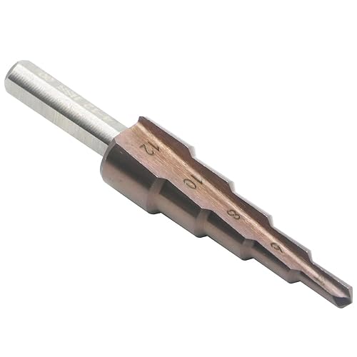 LingGan Broca escalonada de cobalto M35, 5 tamaños de 0.17 a 0.47 pulgadas, broca de cono HSS multifuncional chapada en titanio para perforación y