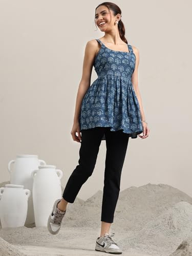 Image of Libas Womens Printed Cotton Anarkali Kurti for Women | Ethnic wear | Bridal Suit | Occasion wear