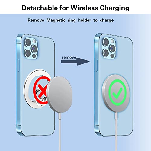 Aurox Magnetic Phone Ring Holder For Iphone 14 13 12 Magnetic Phone Grip For Magsafe Accessories 360° Rotation Adjustable Phone Finger Ring Grip Stand【Removable For Wireless Charging】(Silver) #TOP3