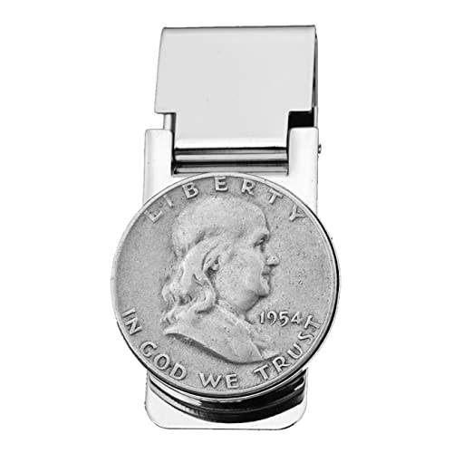 US 1954 Franklin Half Dollar 90% Silver Coin Hinged Money Clip NEW