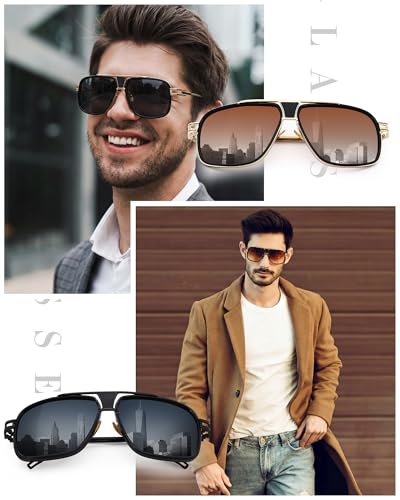Image of Frienda 3 Pairs Retro Sunglasses for Men Oversized Men Shades Glasses Fashion Alloy Metal Gold Frame Polarized Sun Glasses