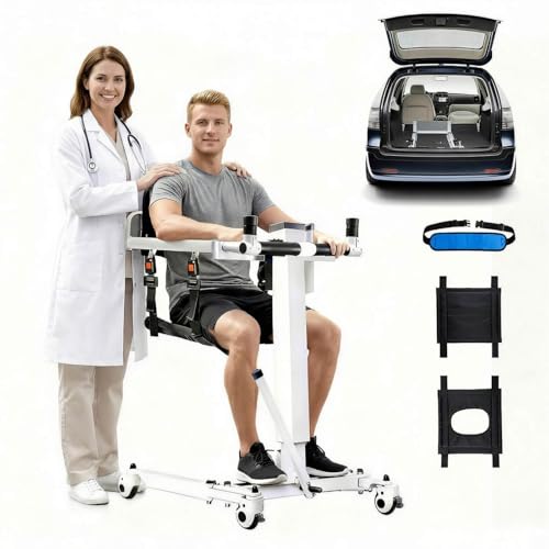 Electric Patient Lift Transfer Chair for Home Use, Portable Lift Transfer Chair for Elderly & Disabled, 330 lbs Capacity, Adjustable Height & Width, Foldable Electric Transfer Lift for Bed, Sofa & Car