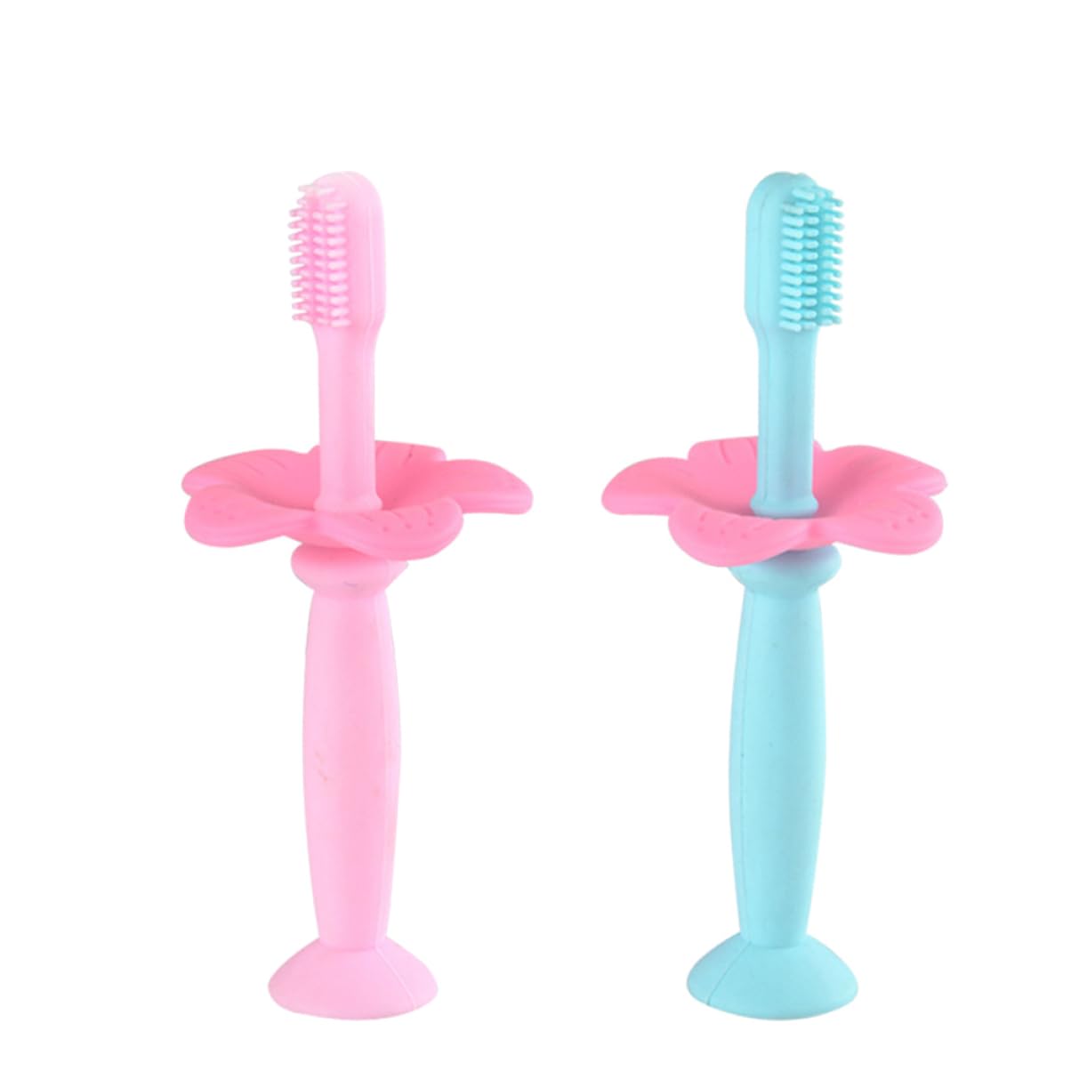 FRCOLOR 6pezzi Spazzolini Manuali Siliconper Ragazzo Ragazza Con Protezionper Gengive Rosa e Blu Per Igiene Orale Dei Piccoli Per Ai Denti Da Latte