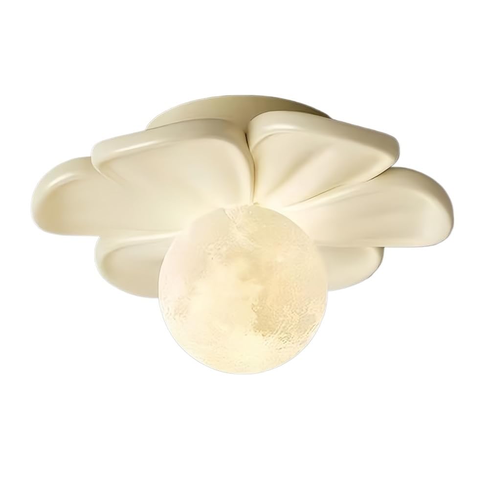 LUOYAOB Modern Cream Style Ceiling Lights Flower Petal Resin Body Semi Flush Mount Ceiling Lamp Iron Base Ceiling Light Fixture for Bedroom Living Room Hallway Entryway Balcony(Beige)