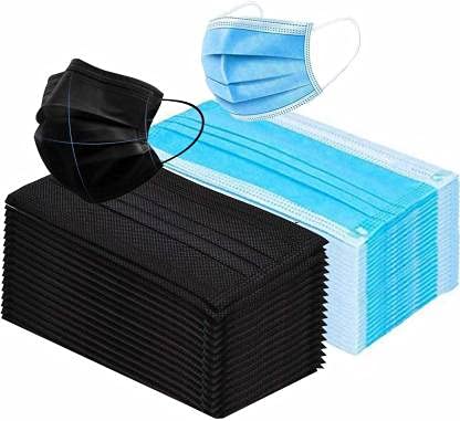WELLSTAR 3 PLY Disposable Mask,Export Quality Non Woven Breathable Mask With Comfortabel Earloop & Nose Pin 70 Blue And 70 Black Colour Pack of 140 (B09GP65Y25) Amazon Price History, Amazon Price Tracker