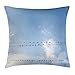 Produktbild Animal Throw Pillow Cushion Cover, Swallows Sitting on Power Cord Relaxing Tranquil Spring Day Clear Sky, Decorative Square Accent Pillow Case, 18 X 18 inches, Light Blue Black White