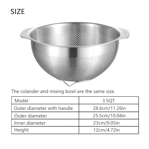 Image of 18 /8 Stainless Steel Microwell Colander, 3.5QT Large Capacity with Handle Kitchen Food Strainer Basket for Washing Vegetables, Fruits, Rice, and Pasta (primary colour, 3.5QT)