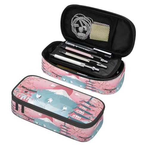 Image of Japanese Cherry Blossom Large Pencil Case, Pencil Pouch With Zipper Compartments Stationery Pencil Bag For Kids Teens Students School Supplies