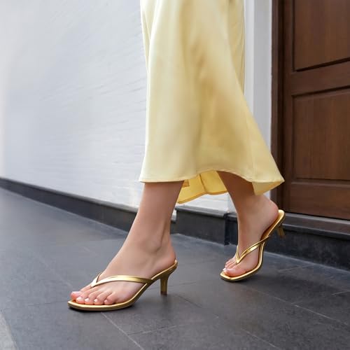 Image of DREAM PAIRS Kitten Heels for Women Flip Flop Low Heels Square Open Toe Sandals Thong 1.97 Inch Heeled Sandals for Summer Vacation